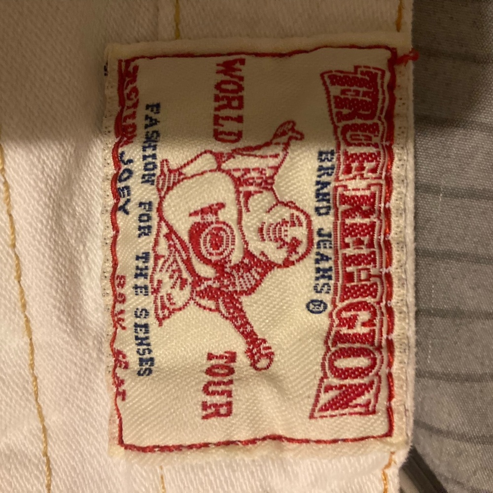 True religion jeans cream with red orange stitching